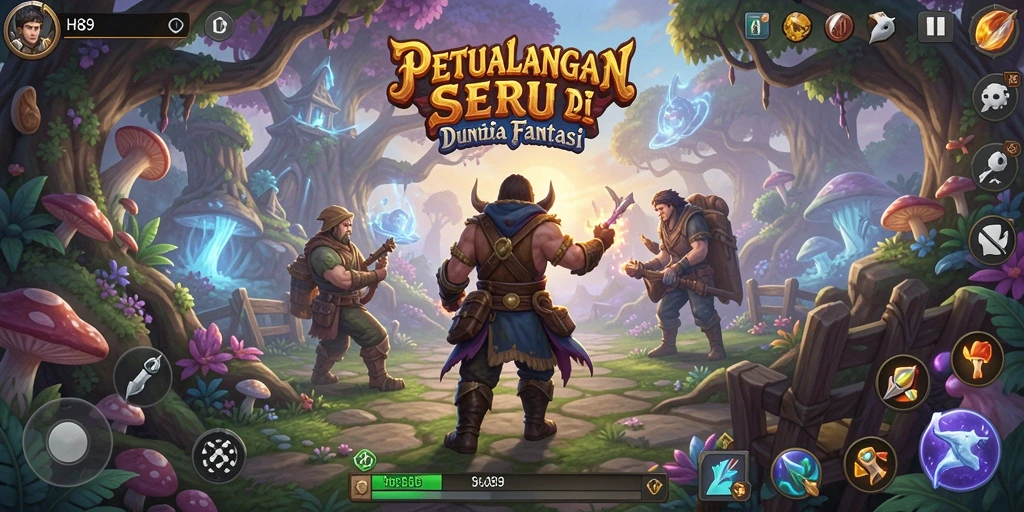 Screenshot gameplay H89 menunjukkan karakter menjelajahi dunia fantastis.
